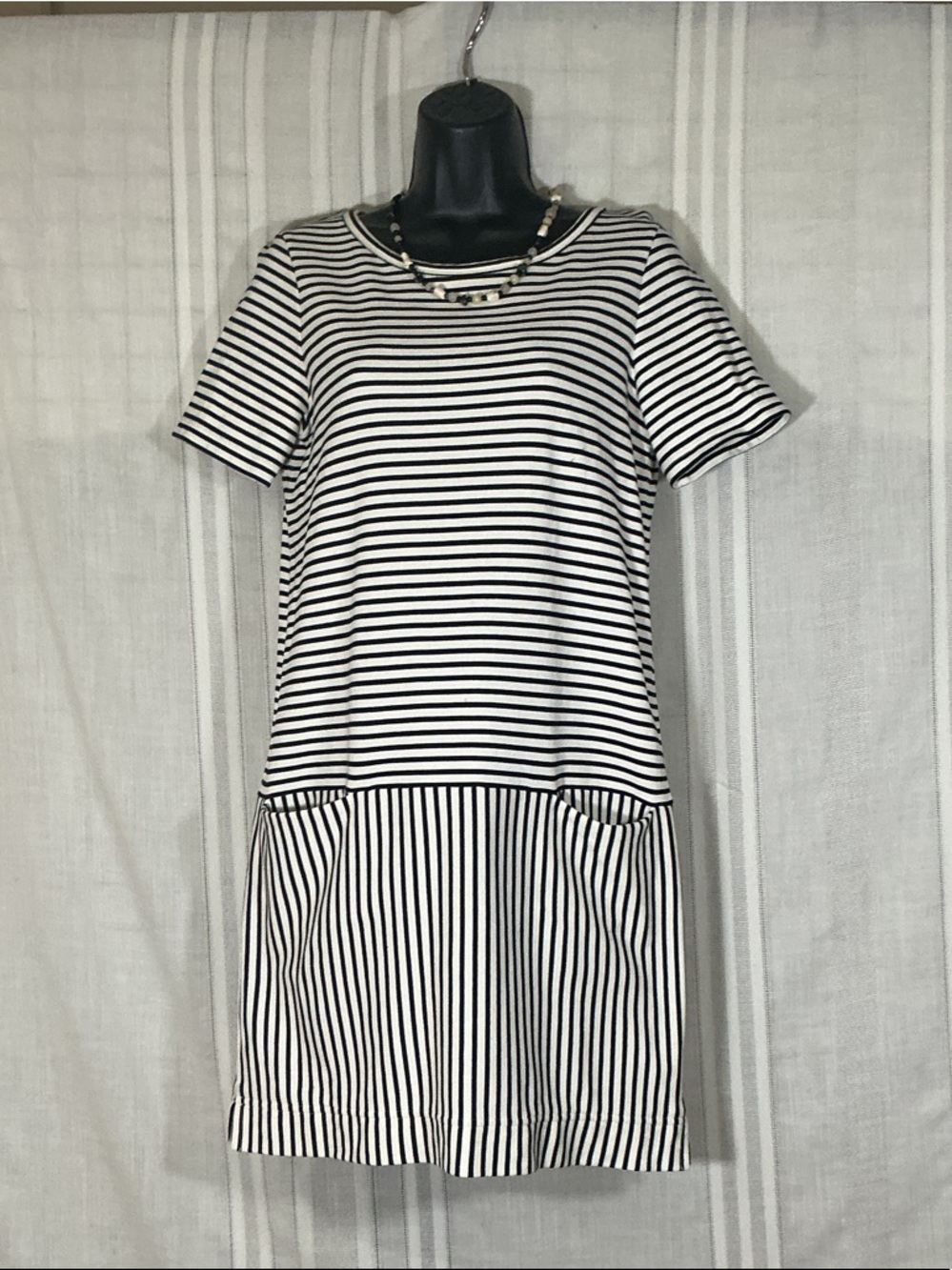 Madewell Navy White Striped Tee Dress Small Short Sleeve Tiered Casual
